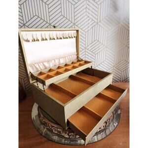 Vintage 1950s Mele Jewelry Box Gold Velvet Interior Auto-Sliding Drawer 3 Tier